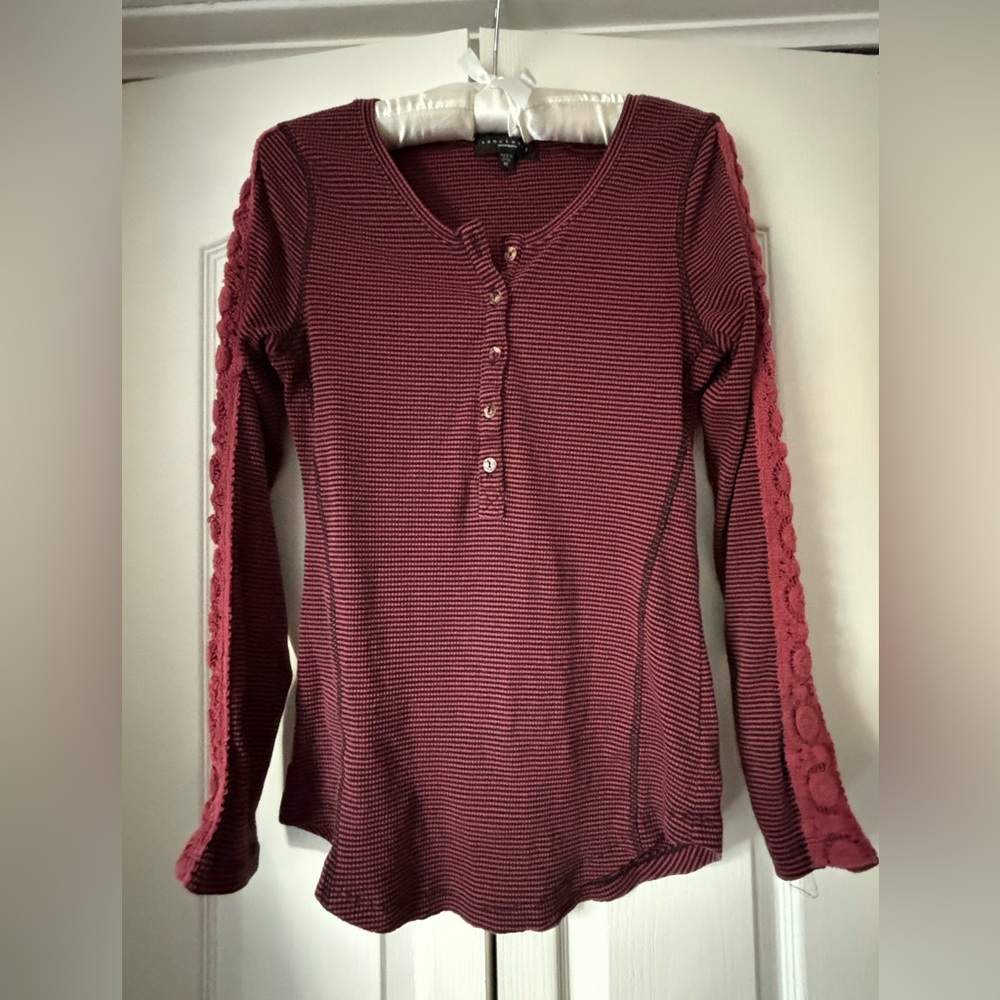 Anthropologie Sanctuary Striped Crochet Thermal Knit Top shirt